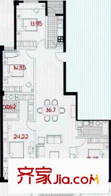 日坛晶华户型图A户型 4室2厅2卫1厨