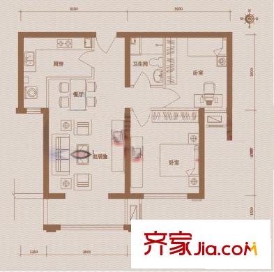 万年花城四期户型图户型图 2室1厅1卫1厨