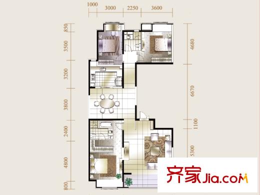 华业东方玫瑰D4#-2-01户型 3室2厅2卫1厨