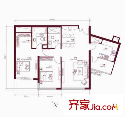 新城国际公寓四期 2室 户型图