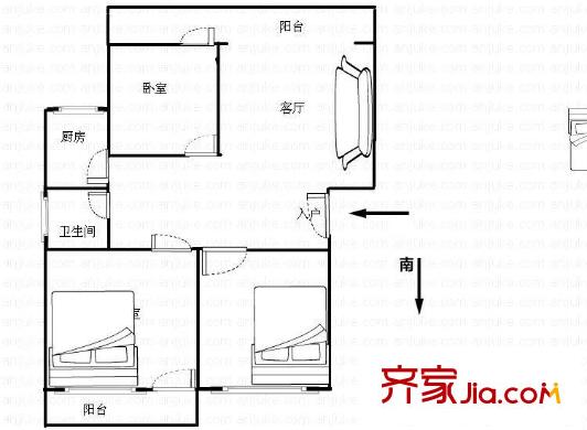 增光路43号院户型图户型图 3室1厅1卫1厨