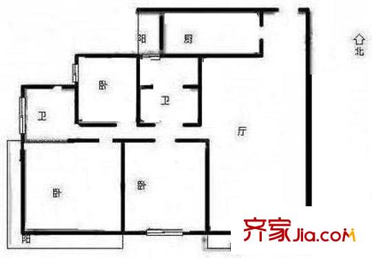 华澳中心户型图户型图 3室1厅2卫1厨