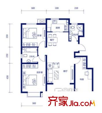 长阳国际城户型图户型图 3室2厅2卫1厨