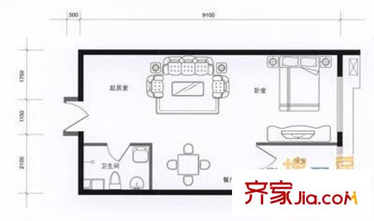 清河毛纺厂北小区 1室 户型图