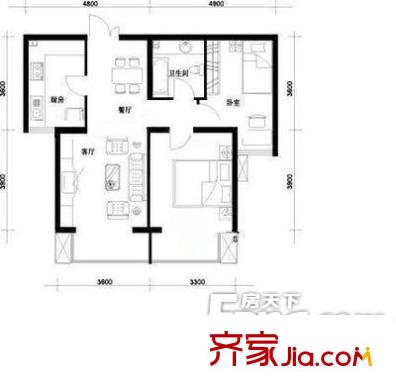 龙翔路小区户型图户型图 2室2厅1卫1厨