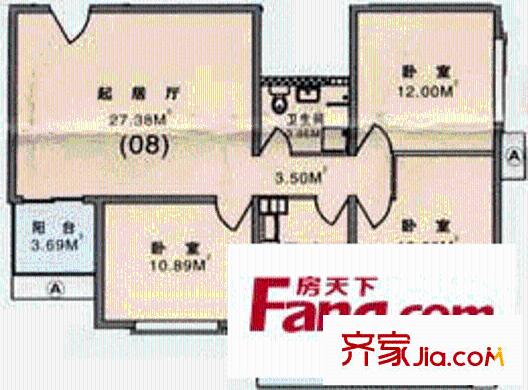 丽景馨居户型图户型图 3室1厅1卫1厨