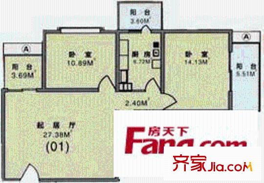 丽景馨居户型图户型图 2室1厅1卫1厨