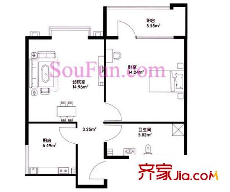 首座绿洲户型图01/12户型 1室1厅1卫1厨