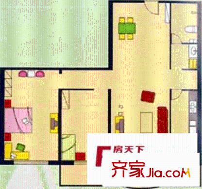 怡清园户型图三号楼B户型 2室2厅1卫1厨