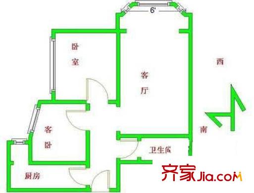 城市广场户型图户型图 2室1厅1卫1厨