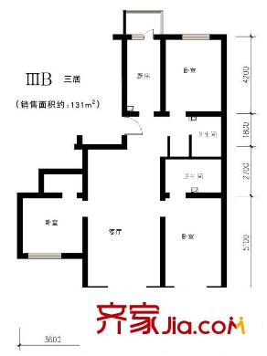 龙博苑一区户型图B户型131平米 3室1厅2卫1厨