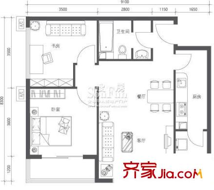 学院派户型图b16户型(售完) 2室1厅1卫1厨