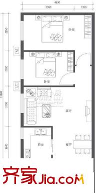 学院派户型图b23户型(售完) 2室2厅1卫1厨