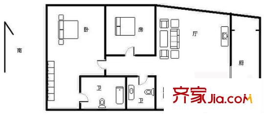 大雄城市花园一幅画卷户型图户型图 2室2厅2卫1厨