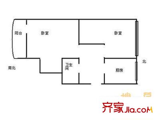 蒲安北里户型图户型图 2室1厅1卫1厨