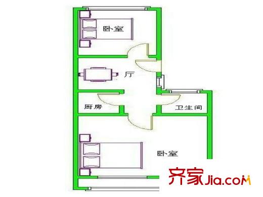 蒲安北里户型图户型图 2室1厅1卫1厨