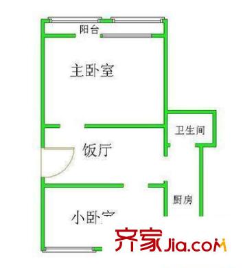木樨地北里户型图户型图 2室1厅1卫1厨