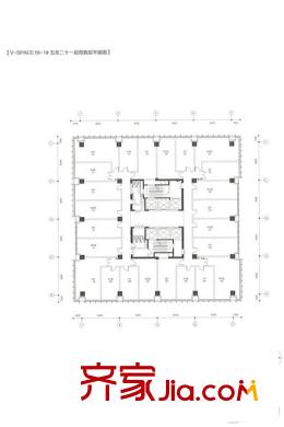 长阳半岛中央城V-SPACE16-1#五至二十一层奇数层平面图 1室1厅1卫1厨