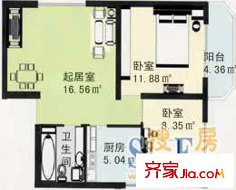 富卓苑户型图2室户型图 2室1厅1卫1厨