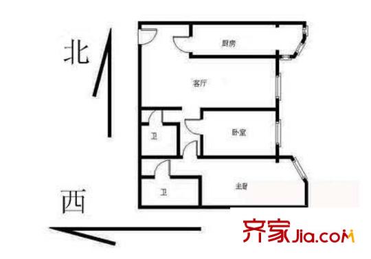 力天嘉苑户型图户型图 2室1厅2卫1厨
