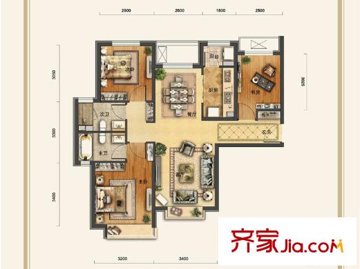 合景领峰高层户型图 3室2厅2卫1厨