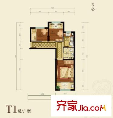納帕瀾郡戶型圖T1反戶型 3室1廳1衛(wèi)1廚