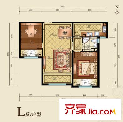 納帕瀾郡戶型圖L反戶型 2室2廳1衛(wèi)1廚