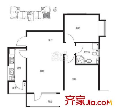 香蜜湾户型图户型图 2室2厅1卫1厨
