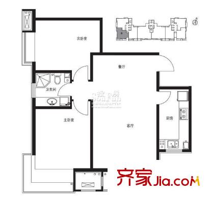 香蜜湾户型图户型图 2室2厅1卫1厨