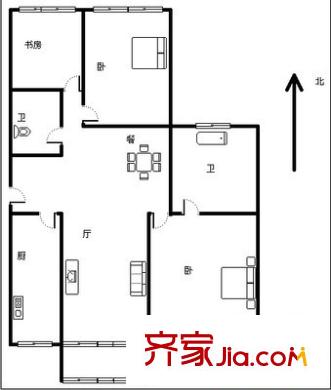 原生墅公寓 3室 户型图
