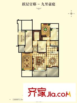 华润公元九里D户型下跃户型图 5室4厅3卫1厨