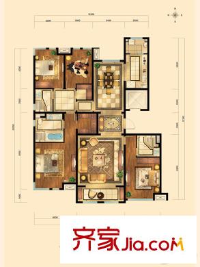 华润公元九里F户型标准层户型图 4室2厅3卫1厨