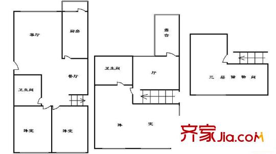 筑梦缘户型图户型图 3室3厅2卫1厨
