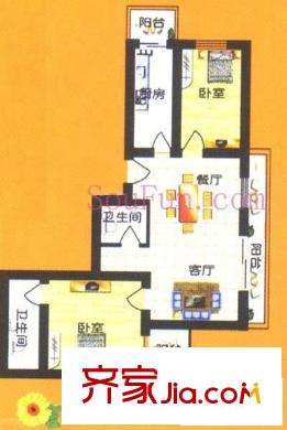 金丰园户型图A户型 2室2厅2卫1厨