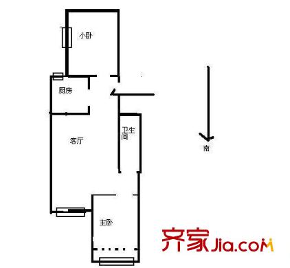 核桃园北里户型图户型图 2室1厅1卫1厨