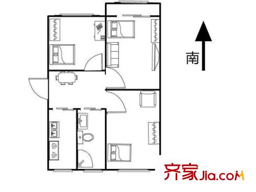 核桃园北里户型图户型图 3室1厅1卫1厨
