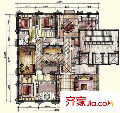 钓鱼台七号院户型图一期B户型 4室2厅4卫1厨