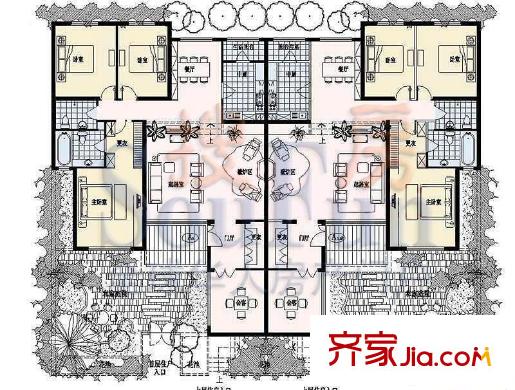 亿城天筑户型图花园洋房平面图户型 3室3厅2卫1厨