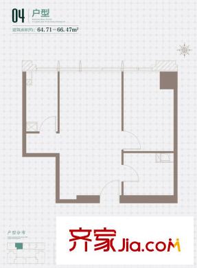 平方米悦国际04户型图 1室1厅1卫1厨