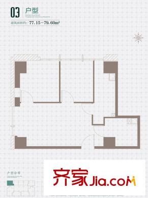 平方米悦国际03户型图 2室1厅1卫1厨