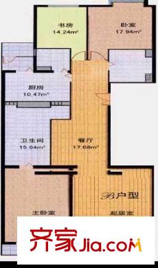 中海紫金苑户型图户型图 3室2厅1卫1厨