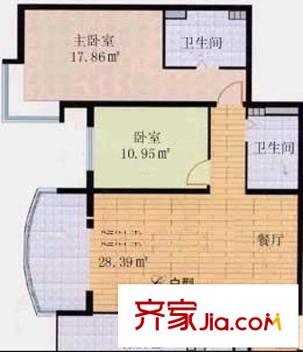 中海紫金苑户型图户型图 2室2厅1卫1厨