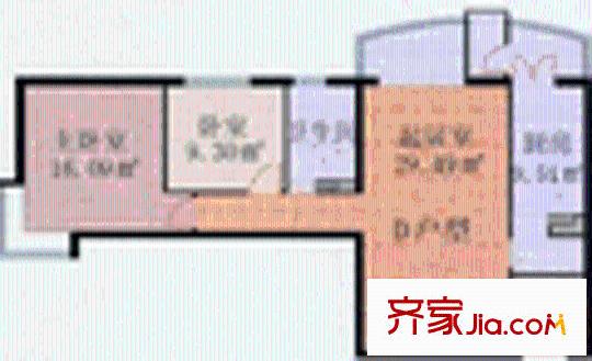 中海紫金苑户型图D户型 2室2厅1卫1厨