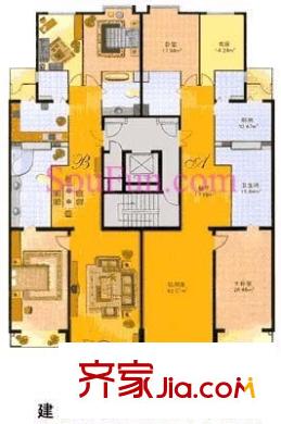 中海紫金苑户型图板式AB户型 3室2厅2卫1厨