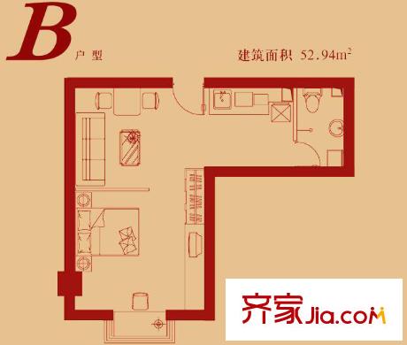 兴盛国际户型图B户型 1室1厅1卫1厨