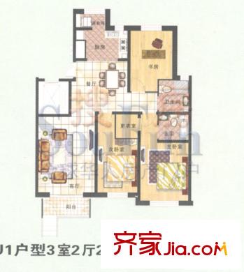 北京太陽城戶型圖U1戶型 3室2廳2衛(wèi)1廚