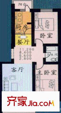 观音寺北里户型图B户型 2室2厅1卫1厨