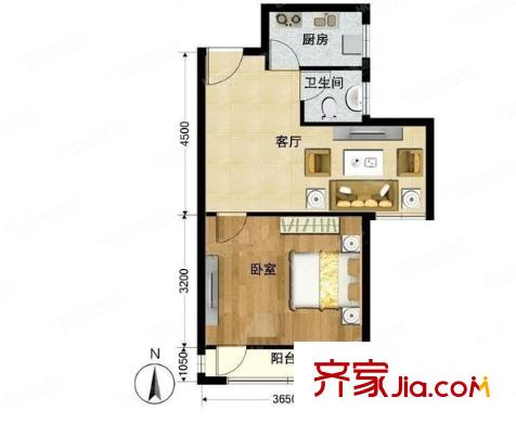 牡丹园东里 1室 户型图