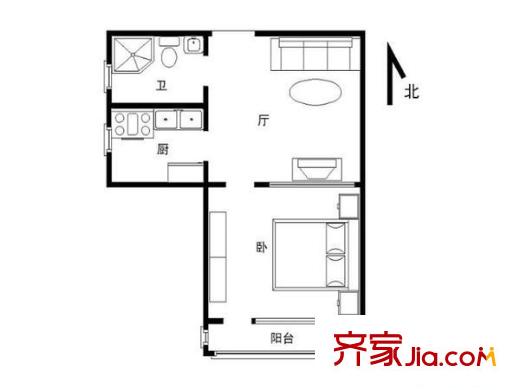 牡丹园东里 1室 户型图