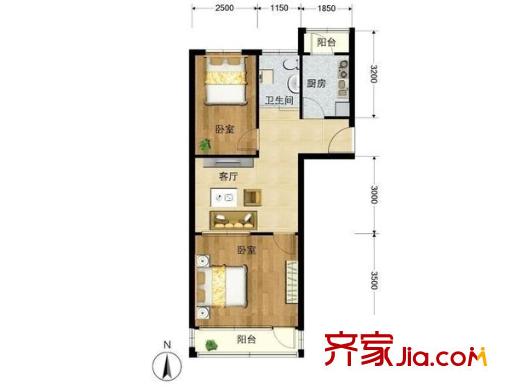 牡丹园东里 2室 户型图